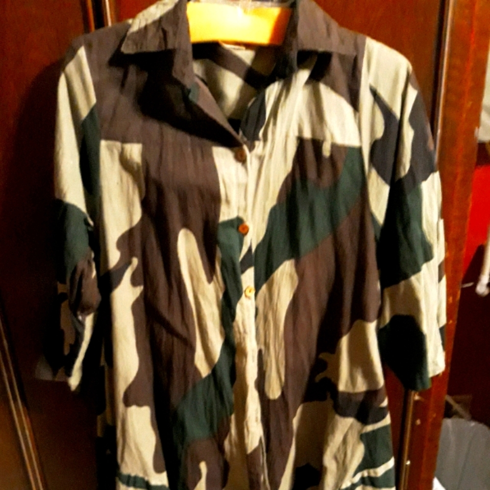 Camouflage Flowing Button Top